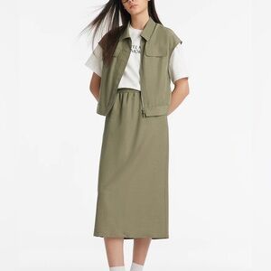 Goella Zippered Lapel Vest And Slit Half Skirt Two-Piece Set